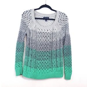 AEO • Turquoise Grey Ombre Chunky Knit Sweater